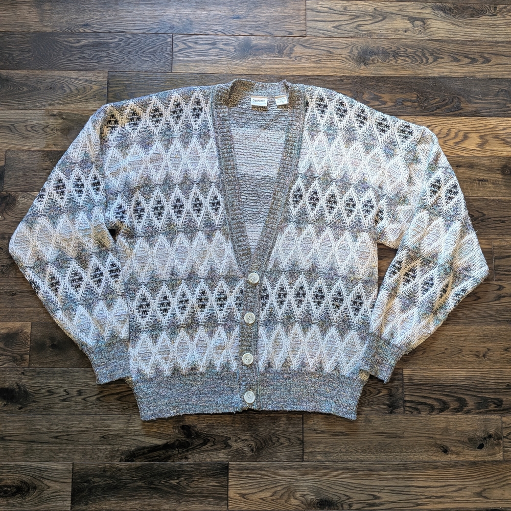Gray and Cream Patterned Cardigan